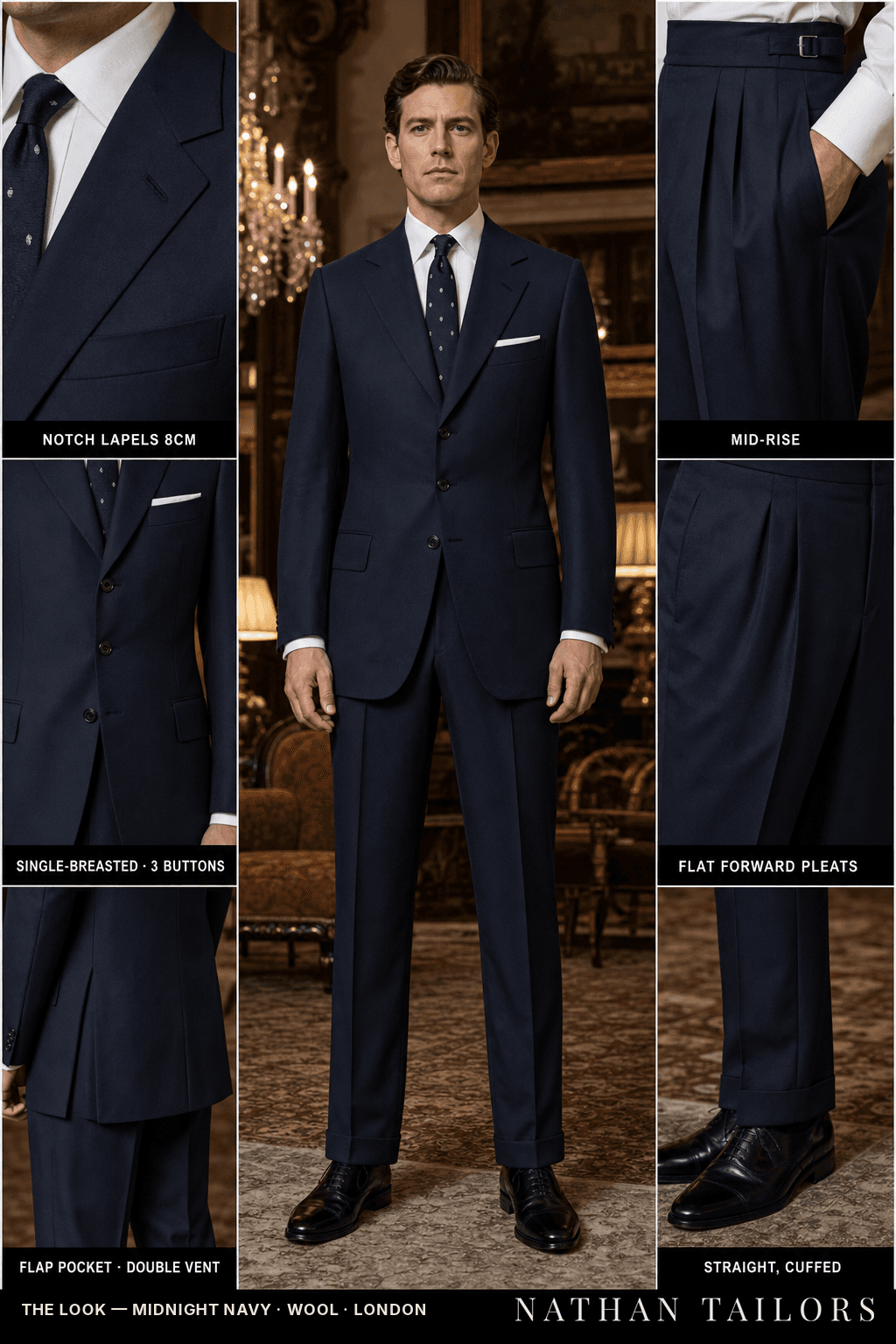midnight navy single-breasted bespoke suit — custom tailored by Nathan Tailors, the Hoi An custom tailor
