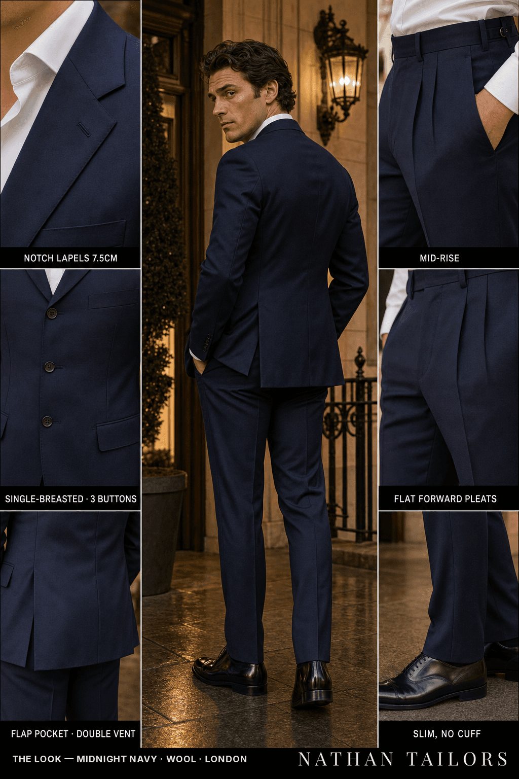midnight navy single-breasted bespoke suit — custom tailored by Nathan Tailors, the Hoi An custom tailor