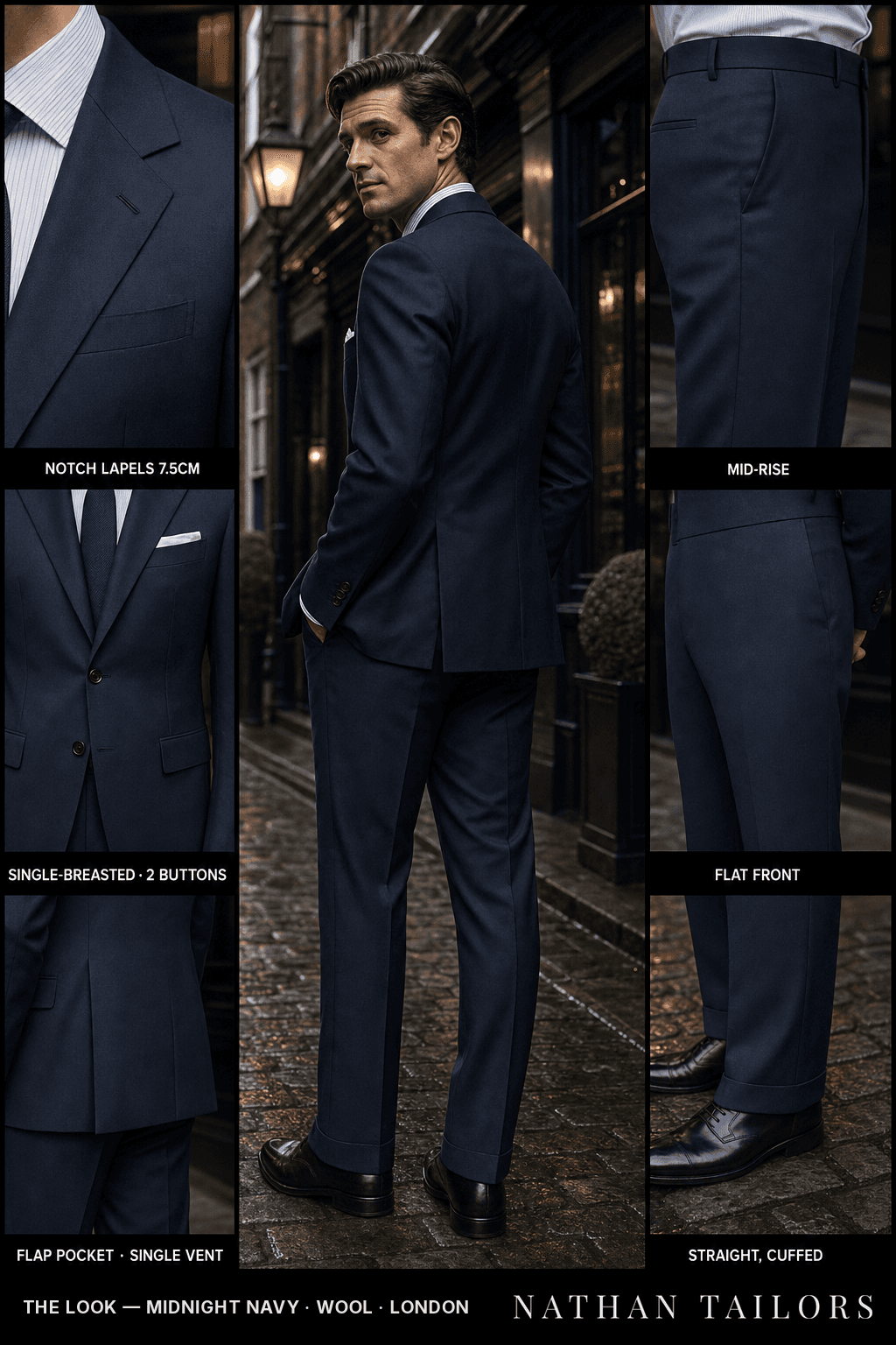 midnight navy single-breasted bespoke suit — custom tailored by Nathan Tailors, the Hoi An custom tailor
