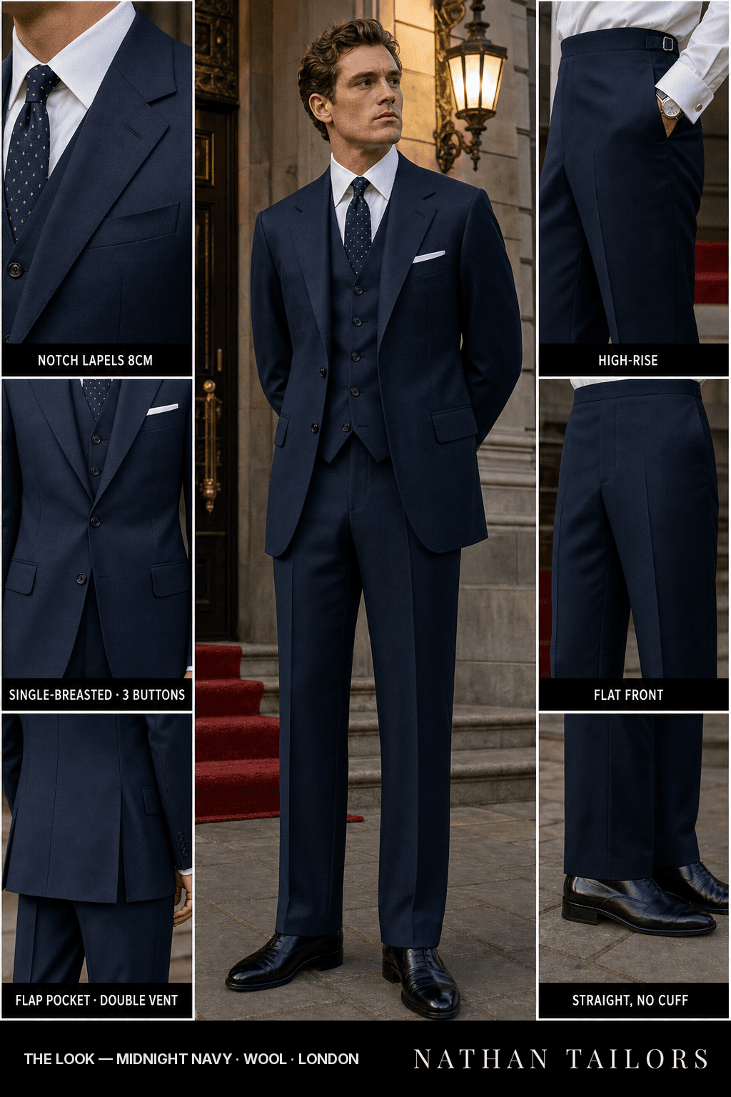 midnight navy single-breasted bespoke suit — custom tailored by Nathan Tailors, the Hoi An custom tailor