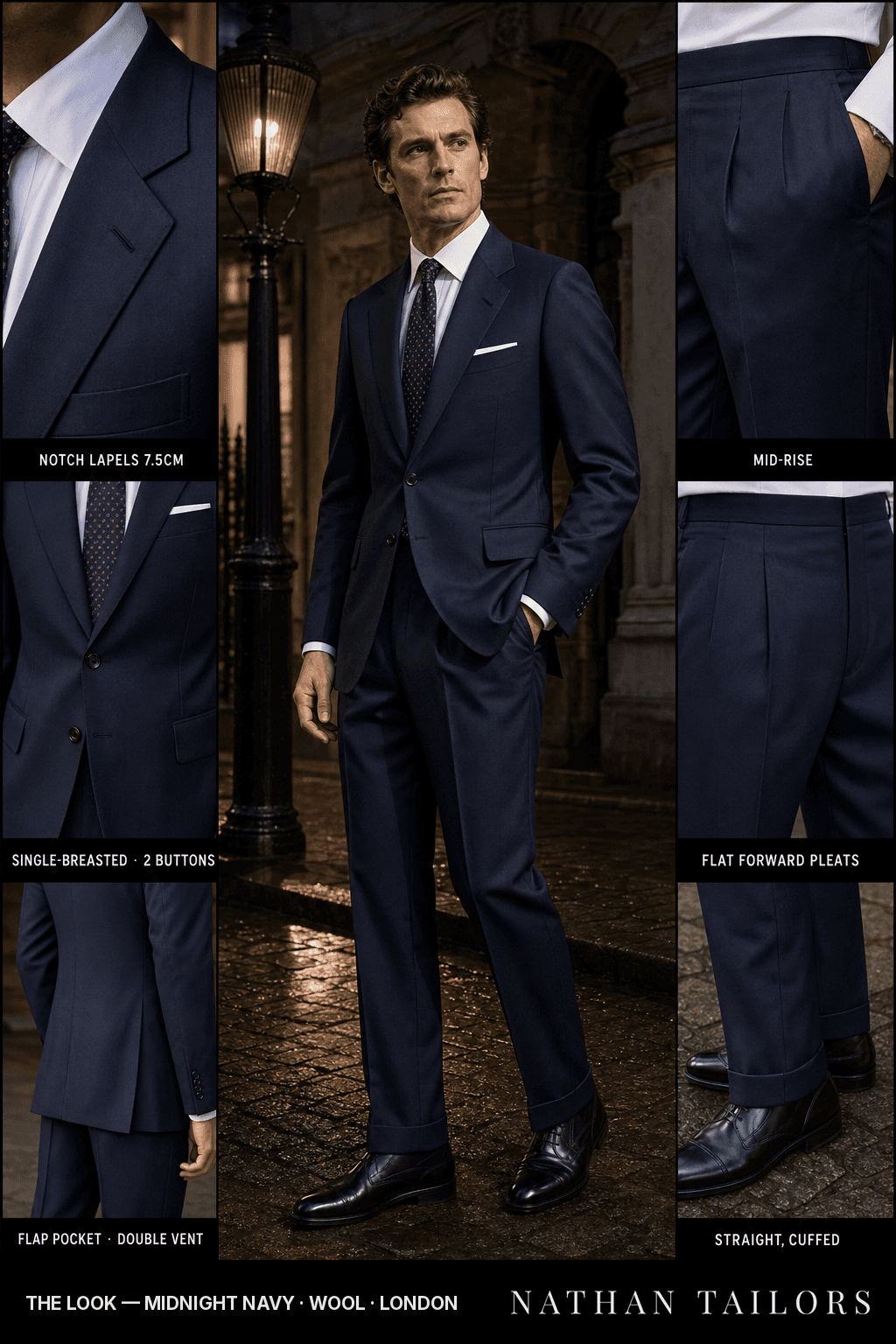 midnight navy single-breasted bespoke suit — custom tailored by Nathan Tailors, the Hoi An custom tailor