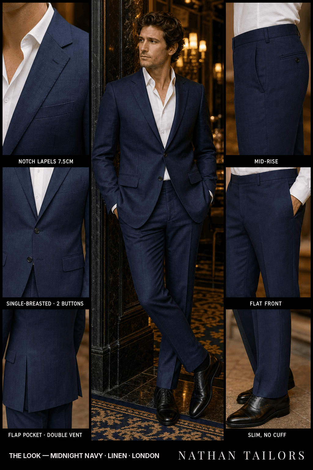 midnight navy single-breasted bespoke suit — custom tailored by Nathan Tailors, the Hoi An custom tailor