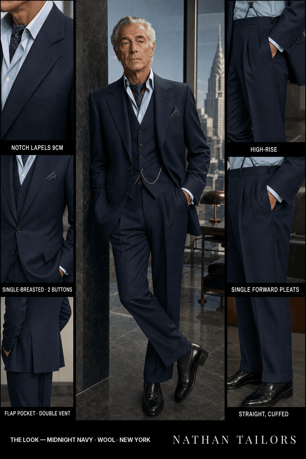 midnight navy single-breasted bespoke suit — custom tailored by Nathan Tailors, the Hoi An custom tailor