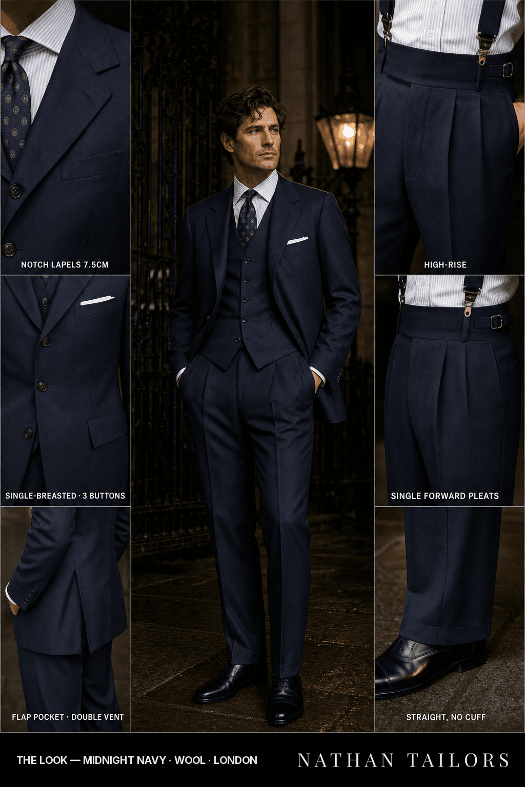 midnight navy single-breasted bespoke suit — custom tailored by Nathan Tailors, the Hoi An custom tailor