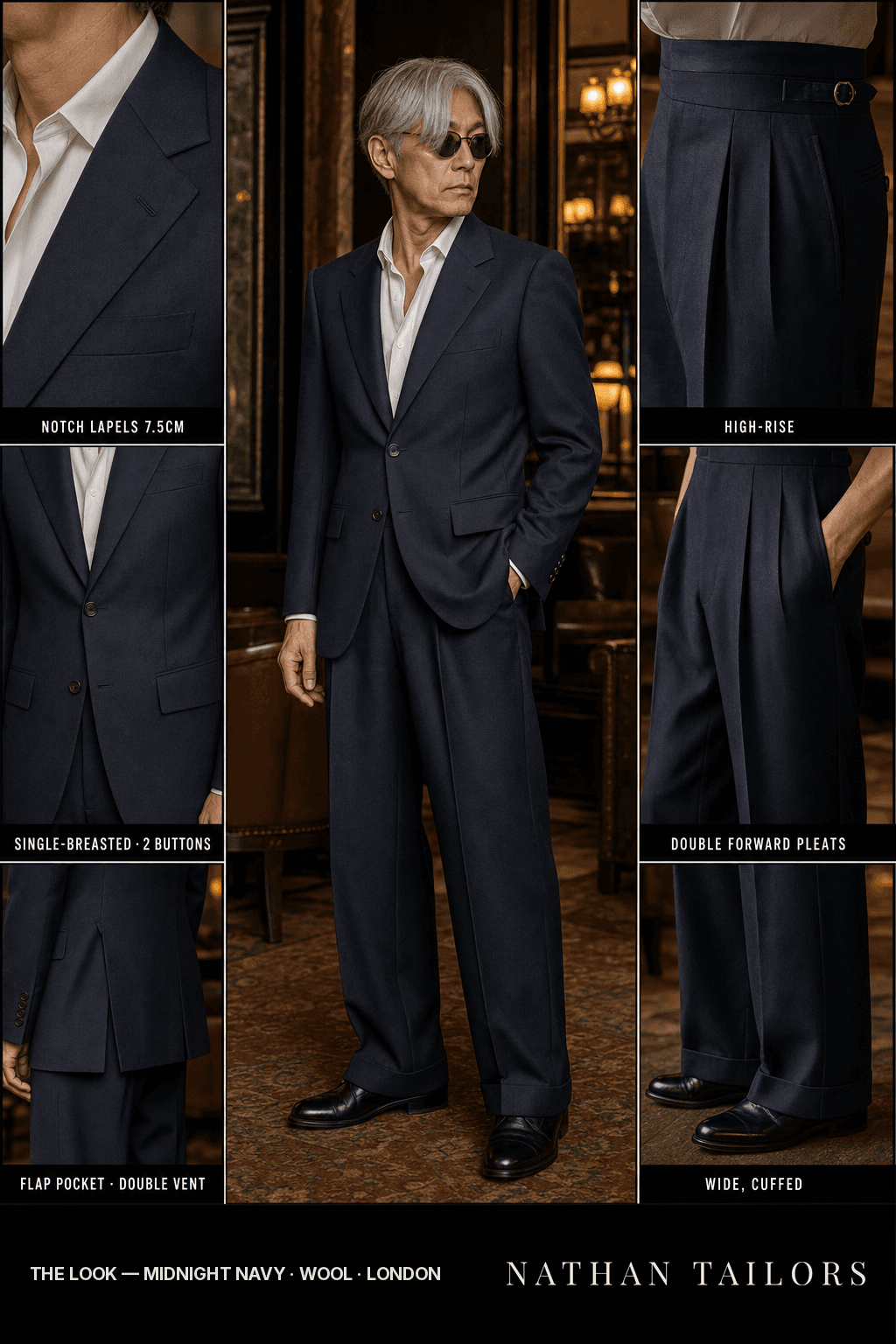 midnight navy single-breasted bespoke suit — custom tailored by Nathan Tailors, the Hoi An custom tailor