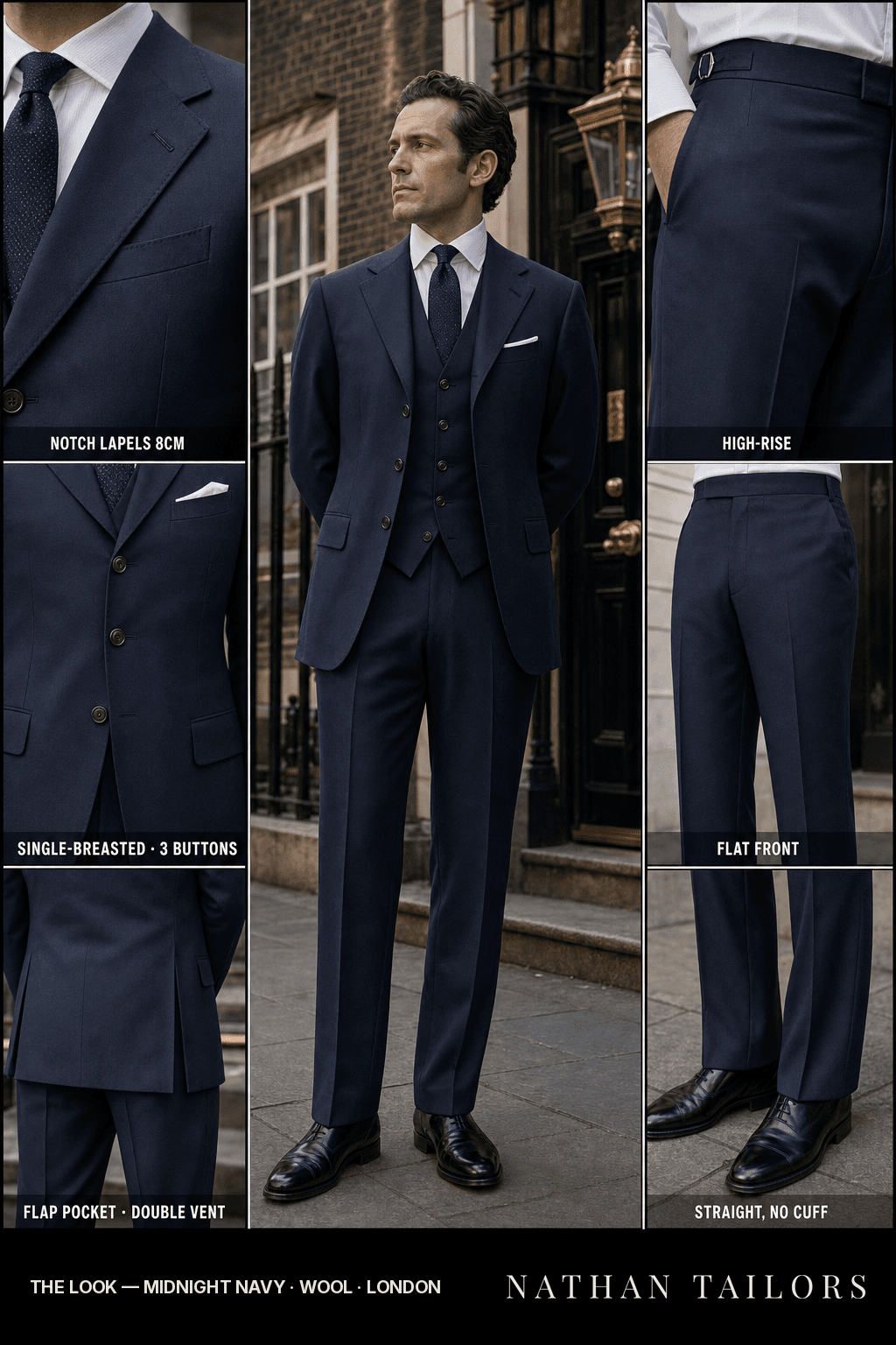 midnight navy single-breasted bespoke suit — custom tailored by Nathan Tailors, the Hoi An custom tailor