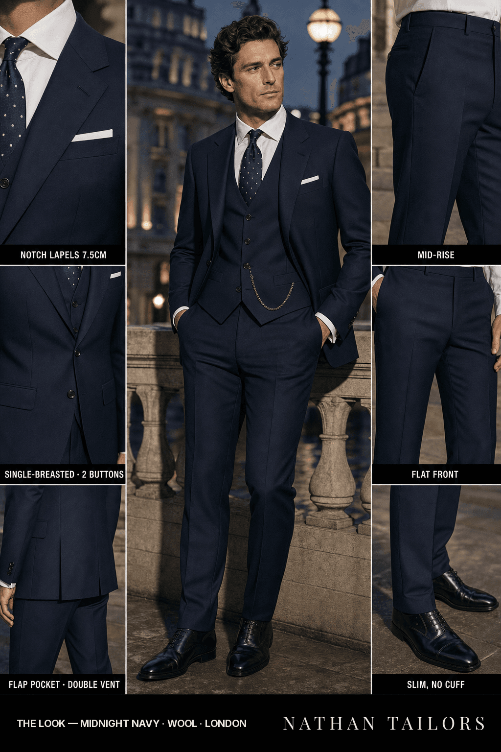 midnight navy single-breasted bespoke suit — custom tailored by Nathan Tailors, the Hoi An custom tailor
