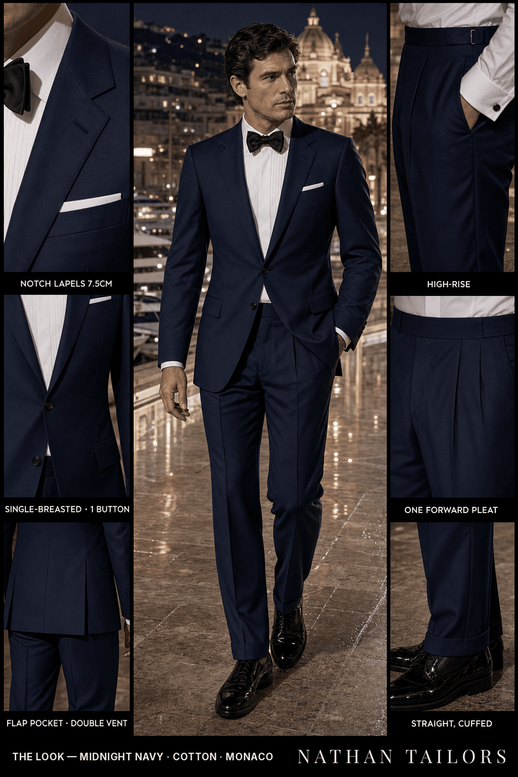 midnight navy single-breasted bespoke suit — custom tailored by Nathan Tailors, the Hoi An custom tailor
