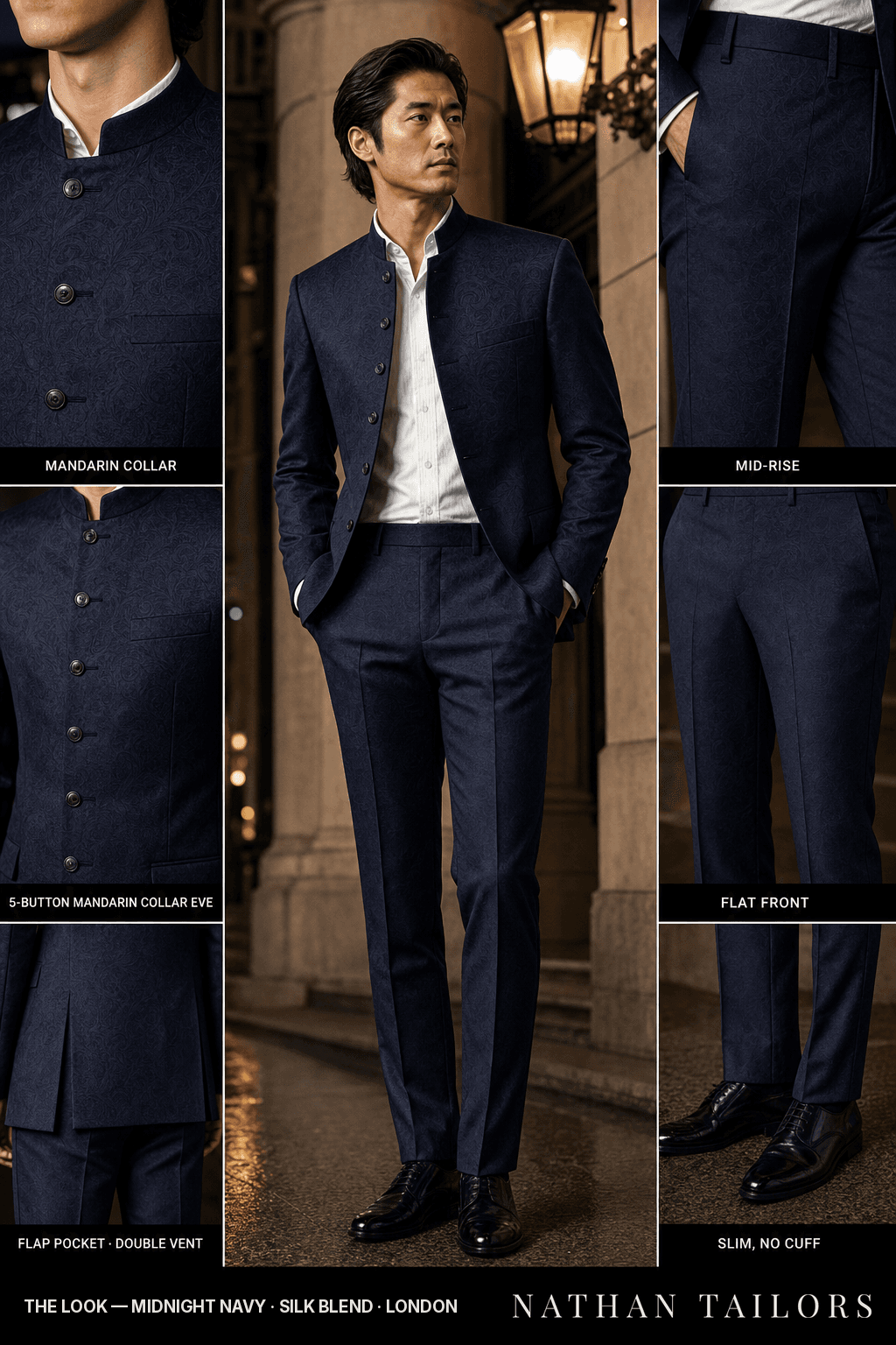 midnight navy single-breasted bespoke suit — custom tailored by Nathan Tailors, the Hoi An custom tailor