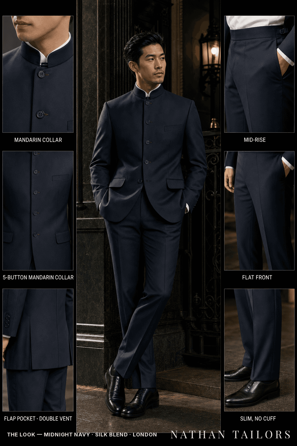 midnight navy single-breasted bespoke suit — custom tailored by Nathan Tailors, the Hoi An custom tailor