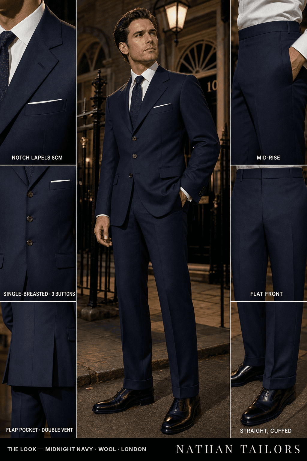 midnight navy single-breasted bespoke suit — custom tailored by Nathan Tailors, the Hoi An custom tailor