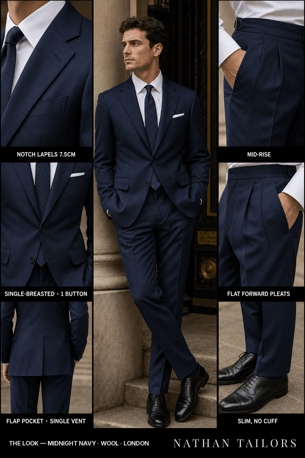 midnight navy single-breasted bespoke suit — custom tailored by Nathan Tailors, the Hoi An custom tailor