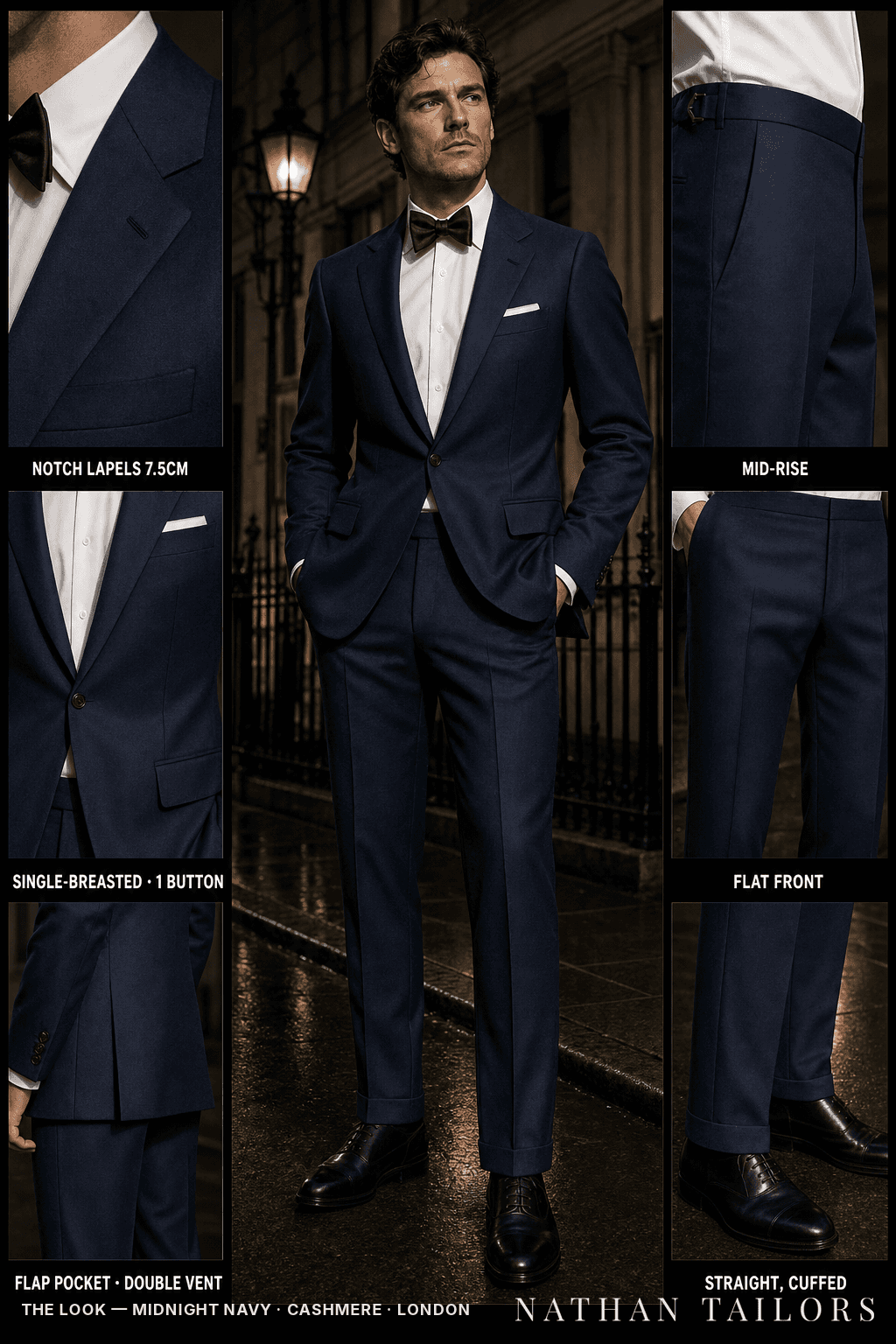 midnight navy single-breasted bespoke suit — custom tailored by Nathan Tailors, the Hoi An custom tailor