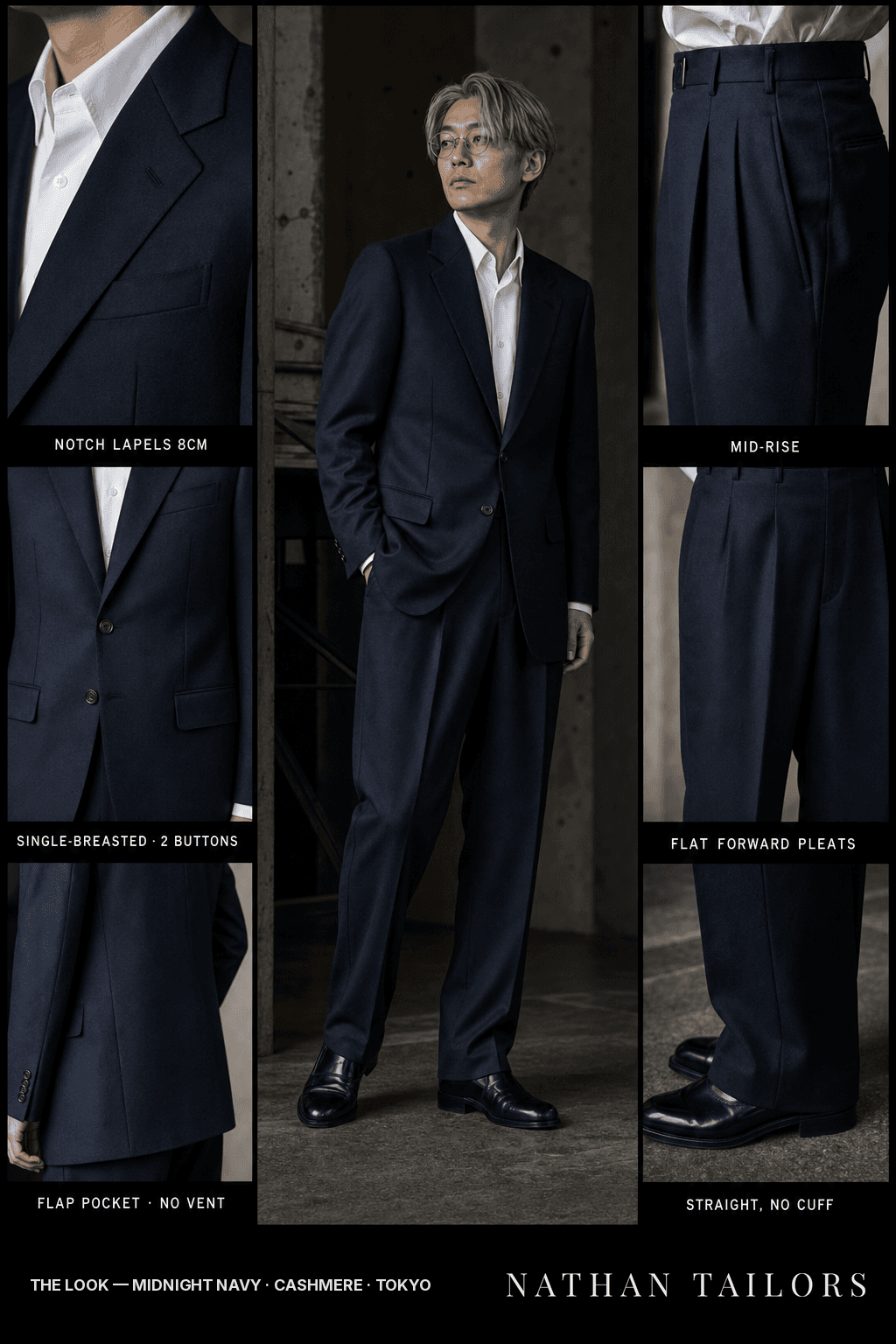midnight navy single-breasted bespoke suit — custom tailored by Nathan Tailors, the Hoi An custom tailor