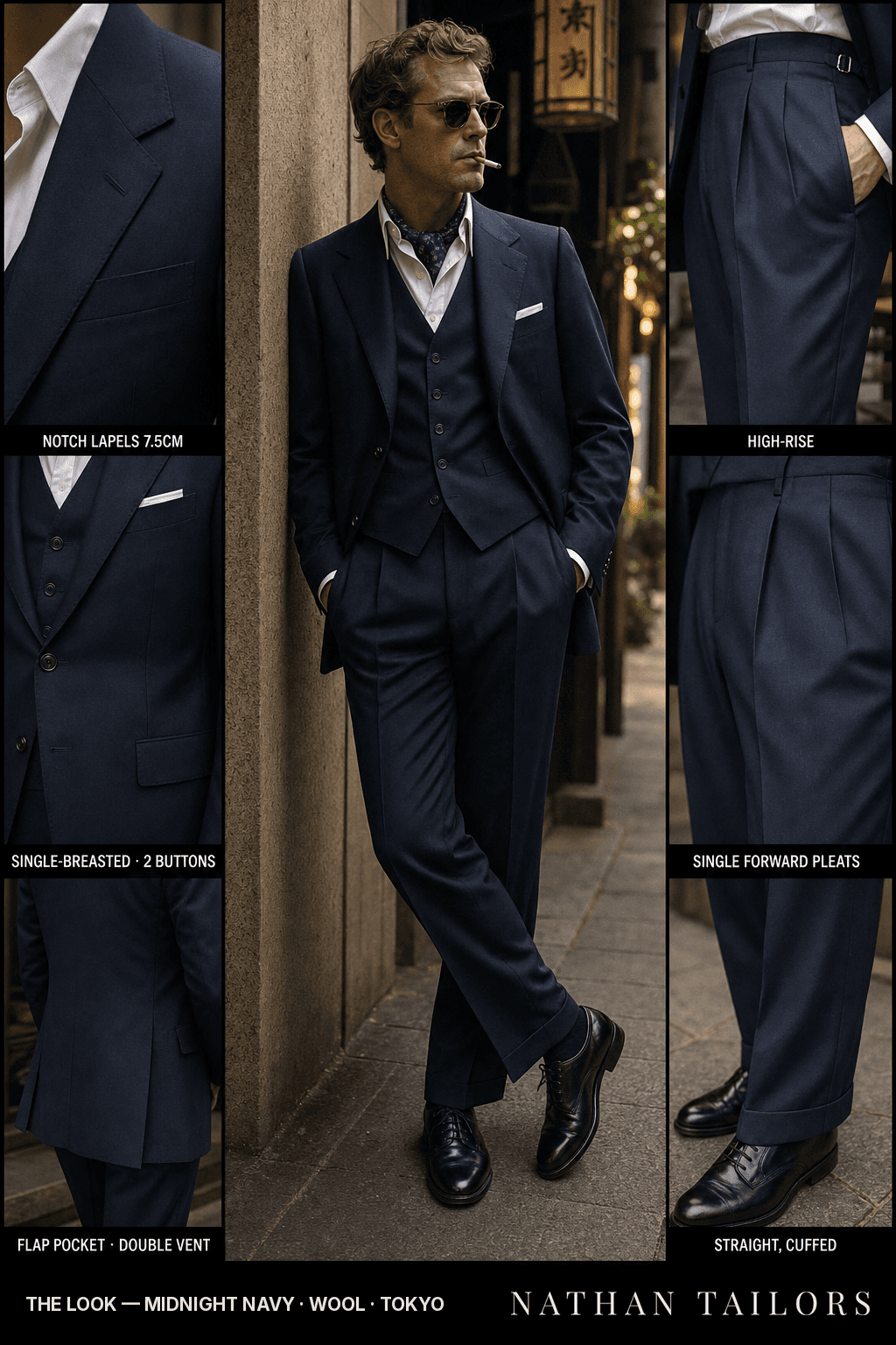 midnight navy single-breasted bespoke suit — custom tailored by Nathan Tailors, the Hoi An custom tailor
