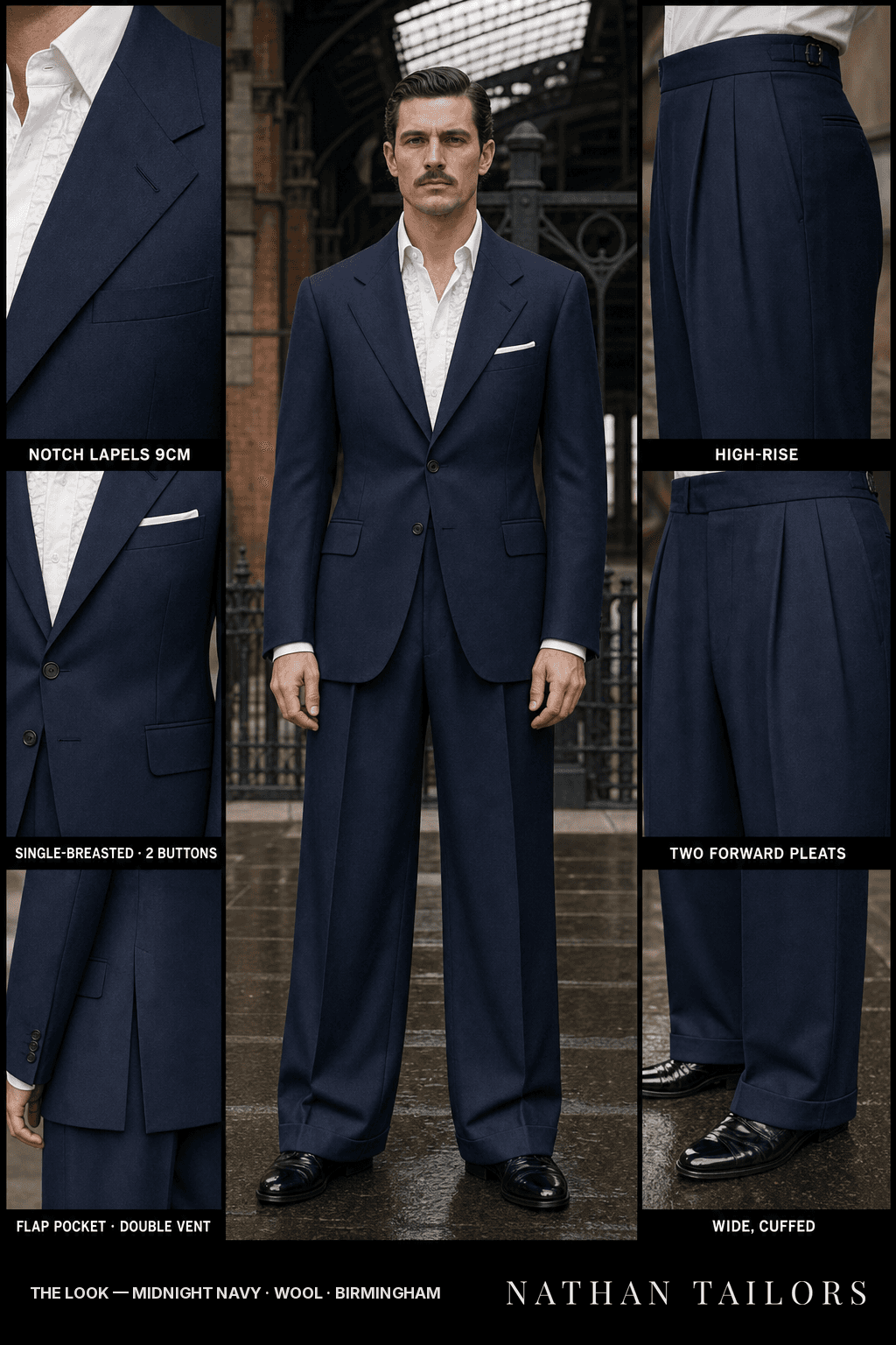 midnight navy single-breasted bespoke suit — custom tailored by Nathan Tailors, the Hoi An custom tailor