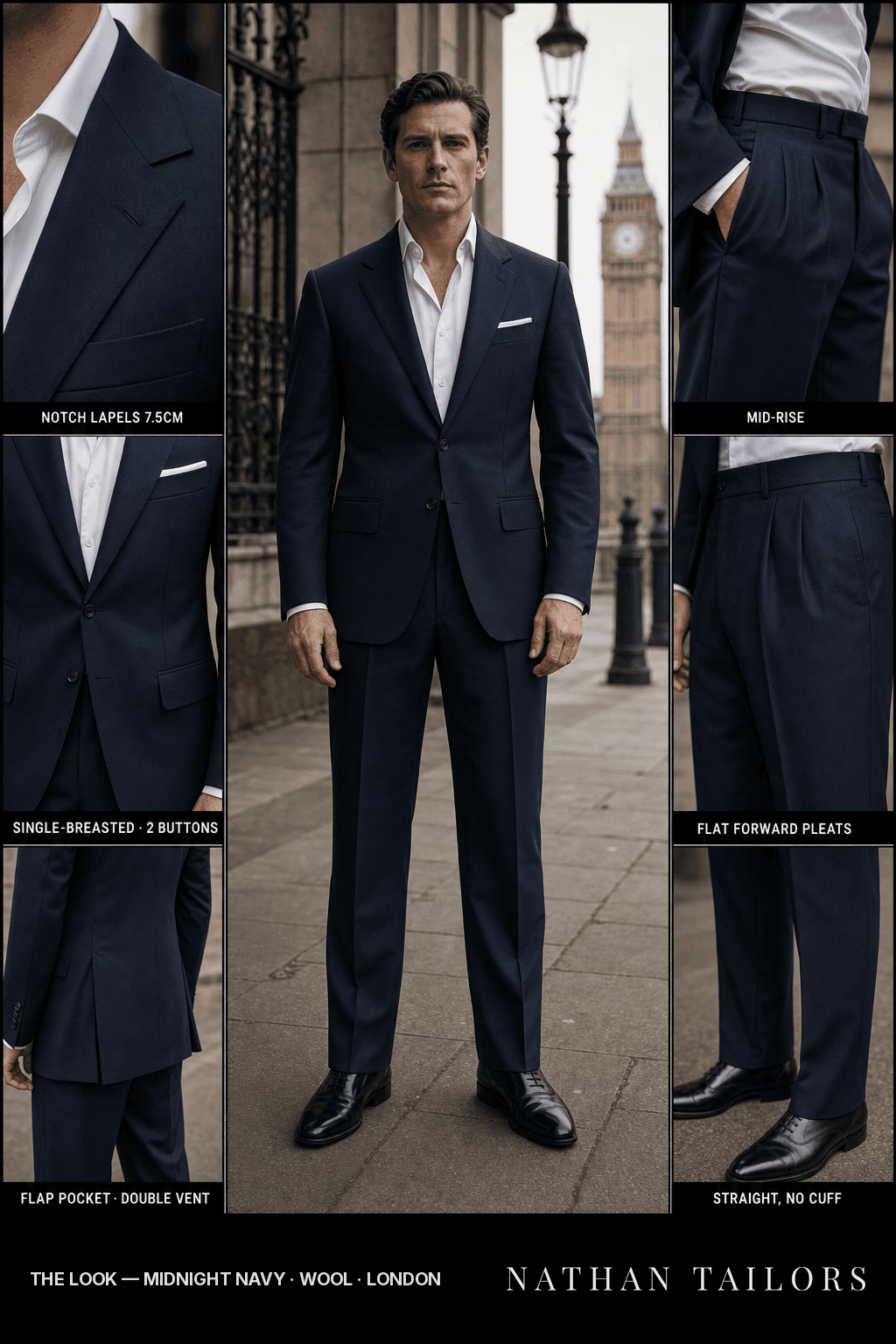 midnight navy single-breasted bespoke suit — custom tailored by Nathan Tailors, the Hoi An custom tailor