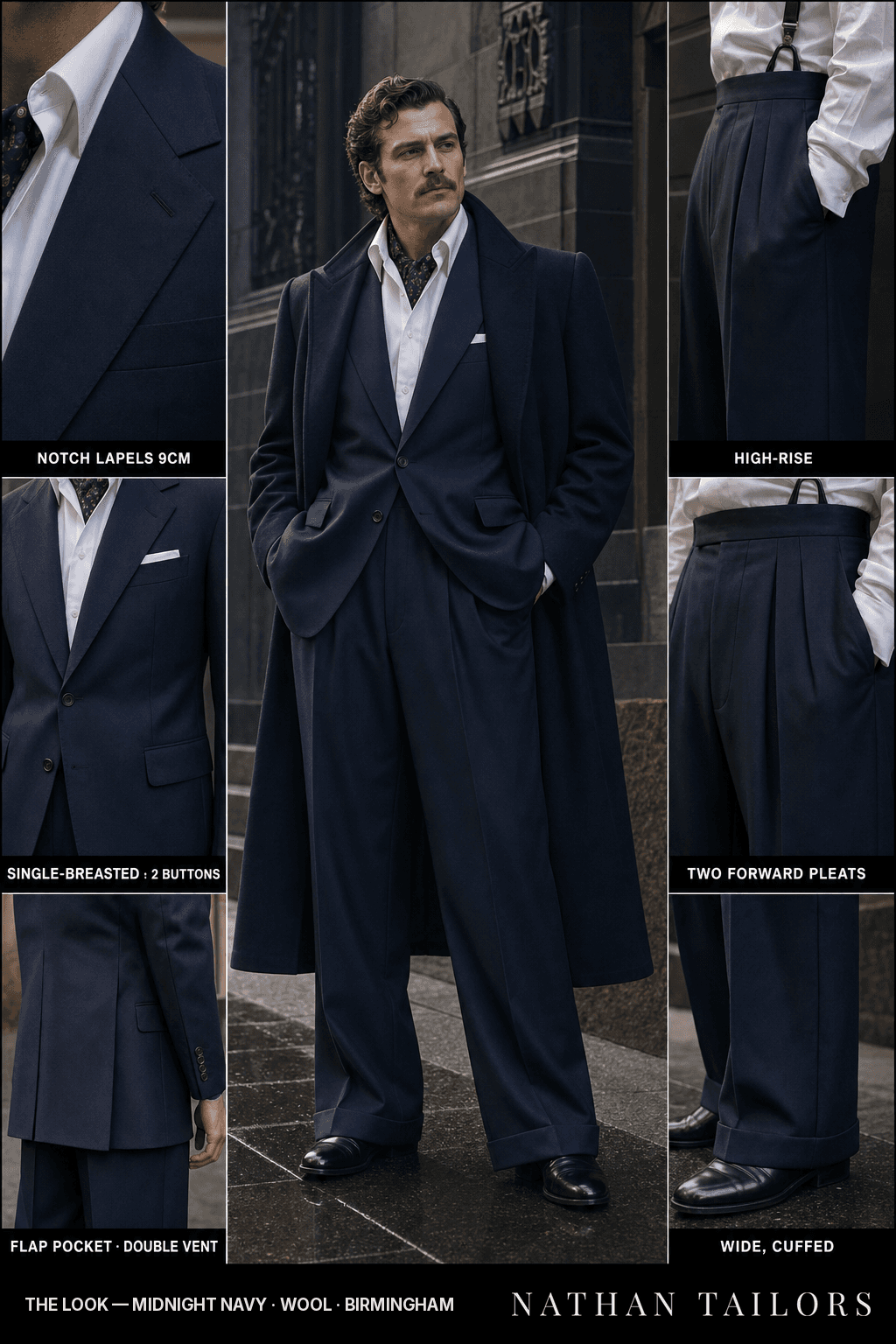 midnight navy single-breasted bespoke suit — custom tailored by Nathan Tailors, the Hoi An custom tailor