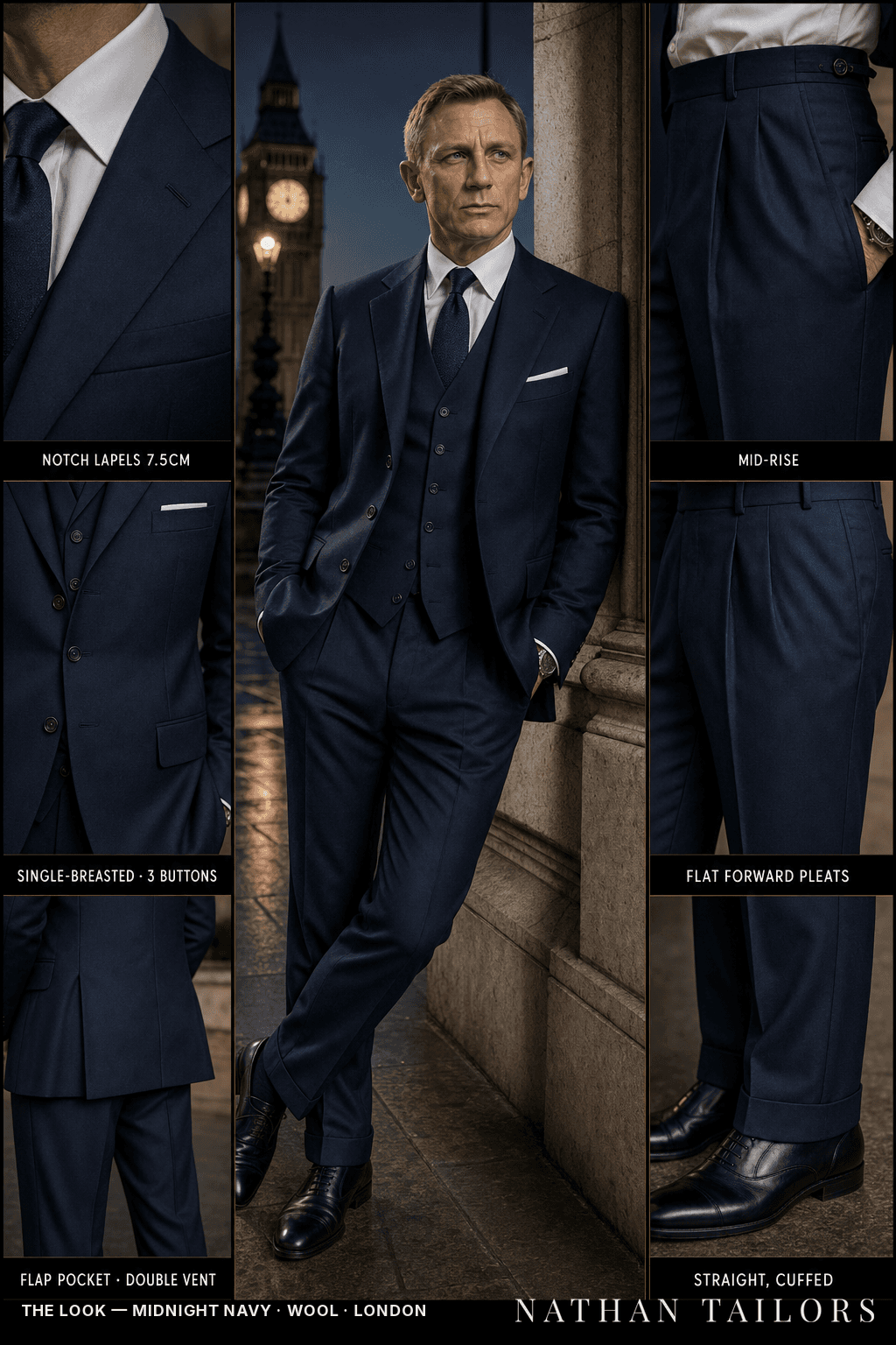 midnight navy single-breasted bespoke suit — custom tailored by Nathan Tailors, the Hoi An custom tailor