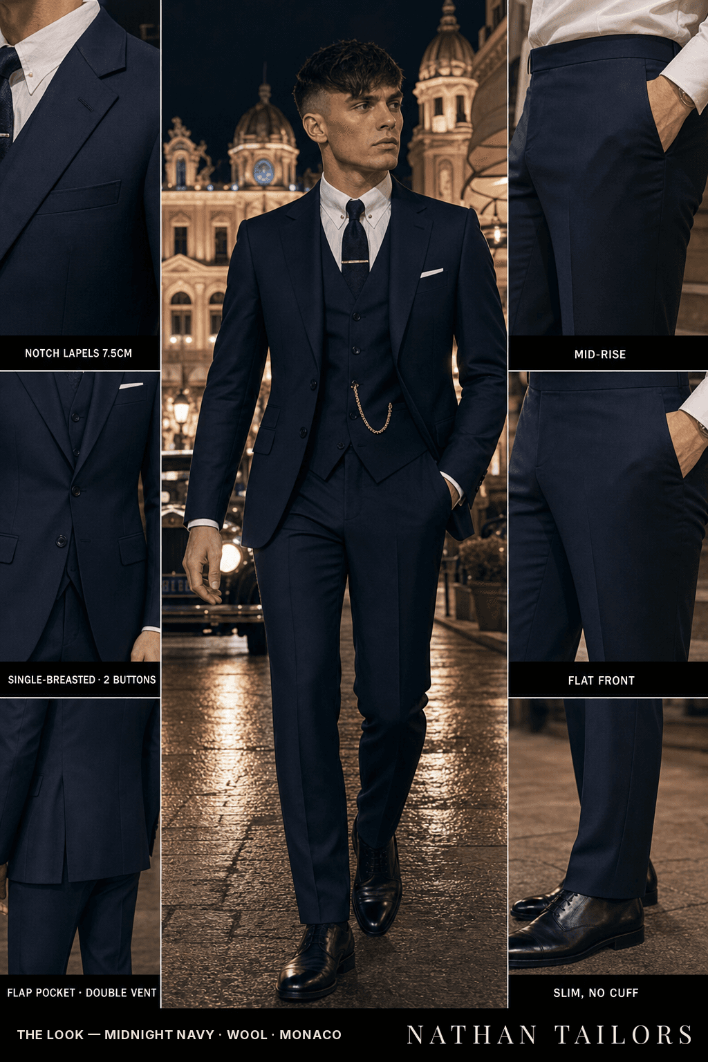 midnight navy single-breasted bespoke suit — custom tailored by Nathan Tailors, the Hoi An custom tailor