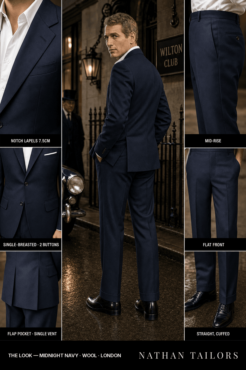midnight navy single-breasted bespoke suit — custom tailored by Nathan Tailors, the Hoi An custom tailor