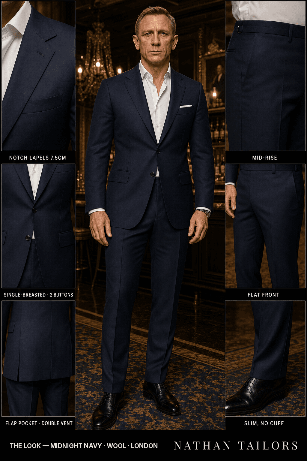 midnight navy single-breasted bespoke suit — custom tailored by Nathan Tailors, the Hoi An custom tailor