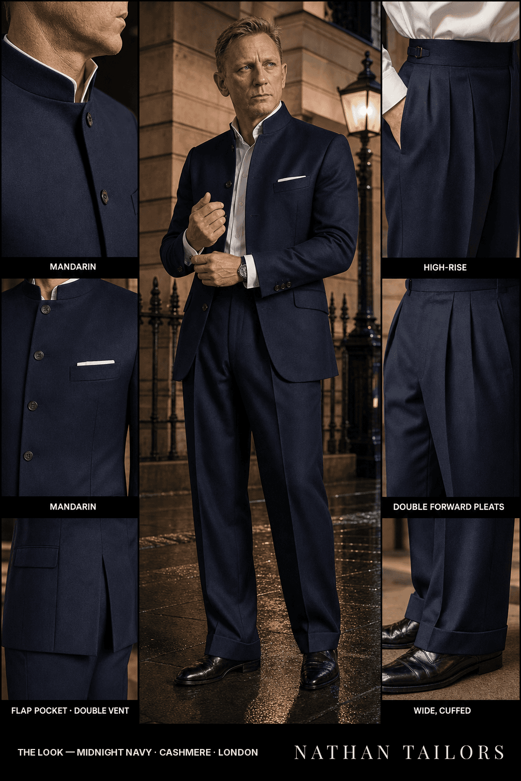 midnight navy single-breasted bespoke suit — custom tailored by Nathan Tailors, the Hoi An custom tailor
