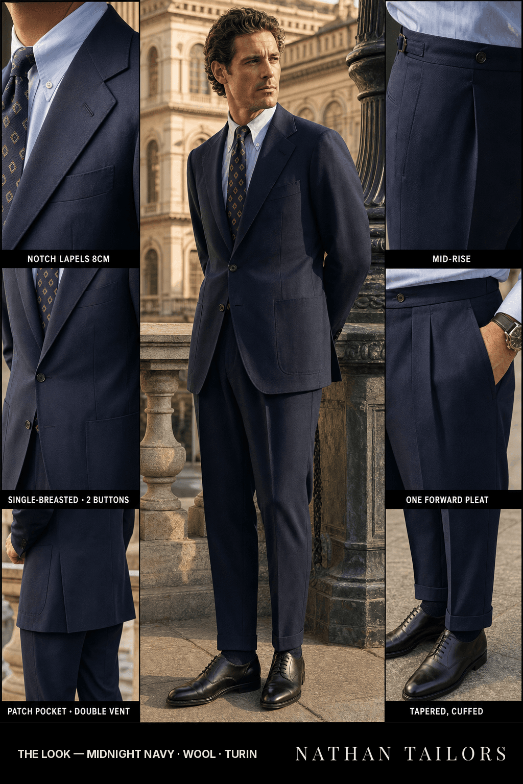 midnight navy single-breasted bespoke suit — custom tailored by Nathan Tailors, the Hoi An custom tailor