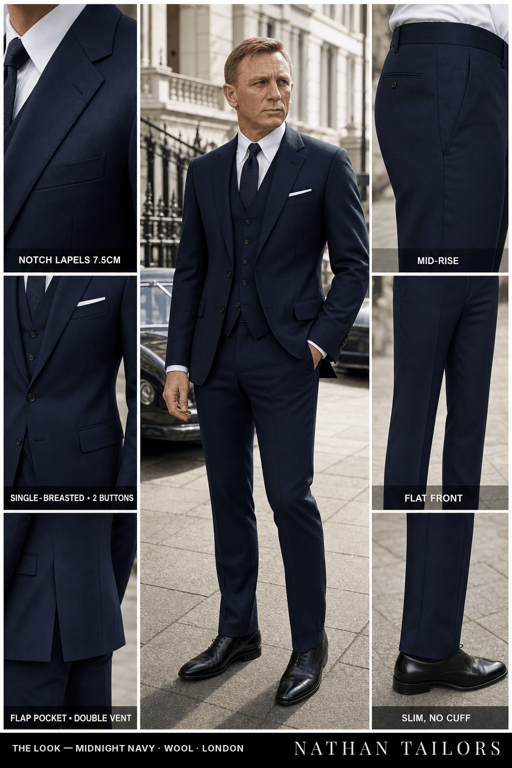 midnight navy single-breasted bespoke suit — custom tailored by Nathan Tailors, the Hoi An custom tailor