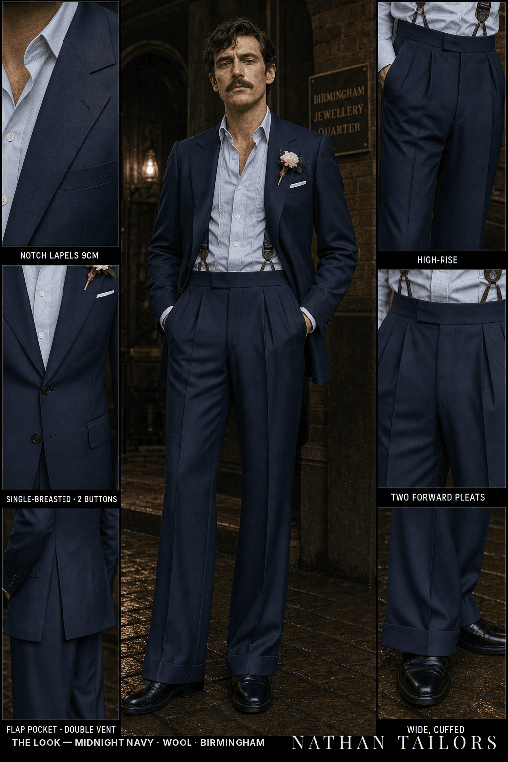 midnight navy single-breasted bespoke suit — custom tailored by Nathan Tailors, the Hoi An custom tailor