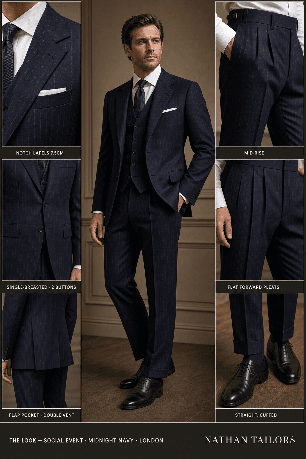 midnight navy single-breasted bespoke suit — custom tailored by Nathan Tailors, the Hoi An custom tailor