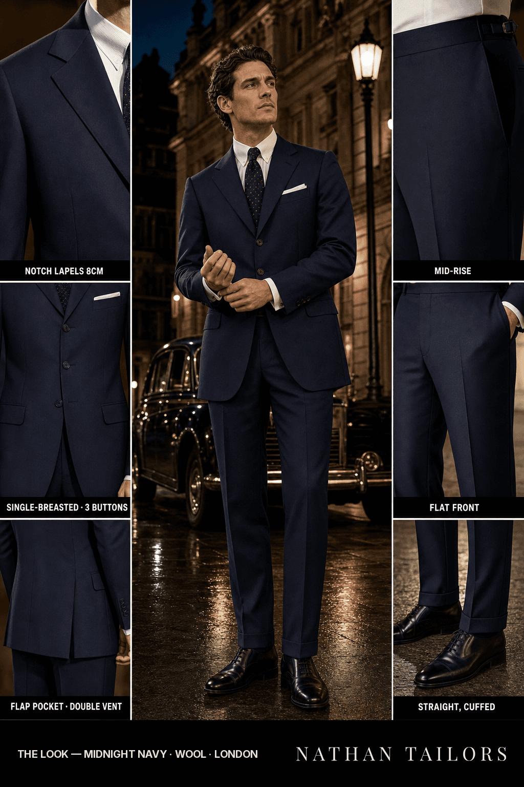 midnight navy single-breasted bespoke suit — custom tailored by Nathan Tailors, the Hoi An custom tailor