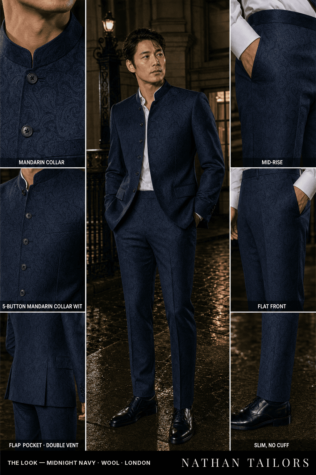 midnight navy single-breasted bespoke suit — custom tailored by Nathan Tailors, the Hoi An custom tailor