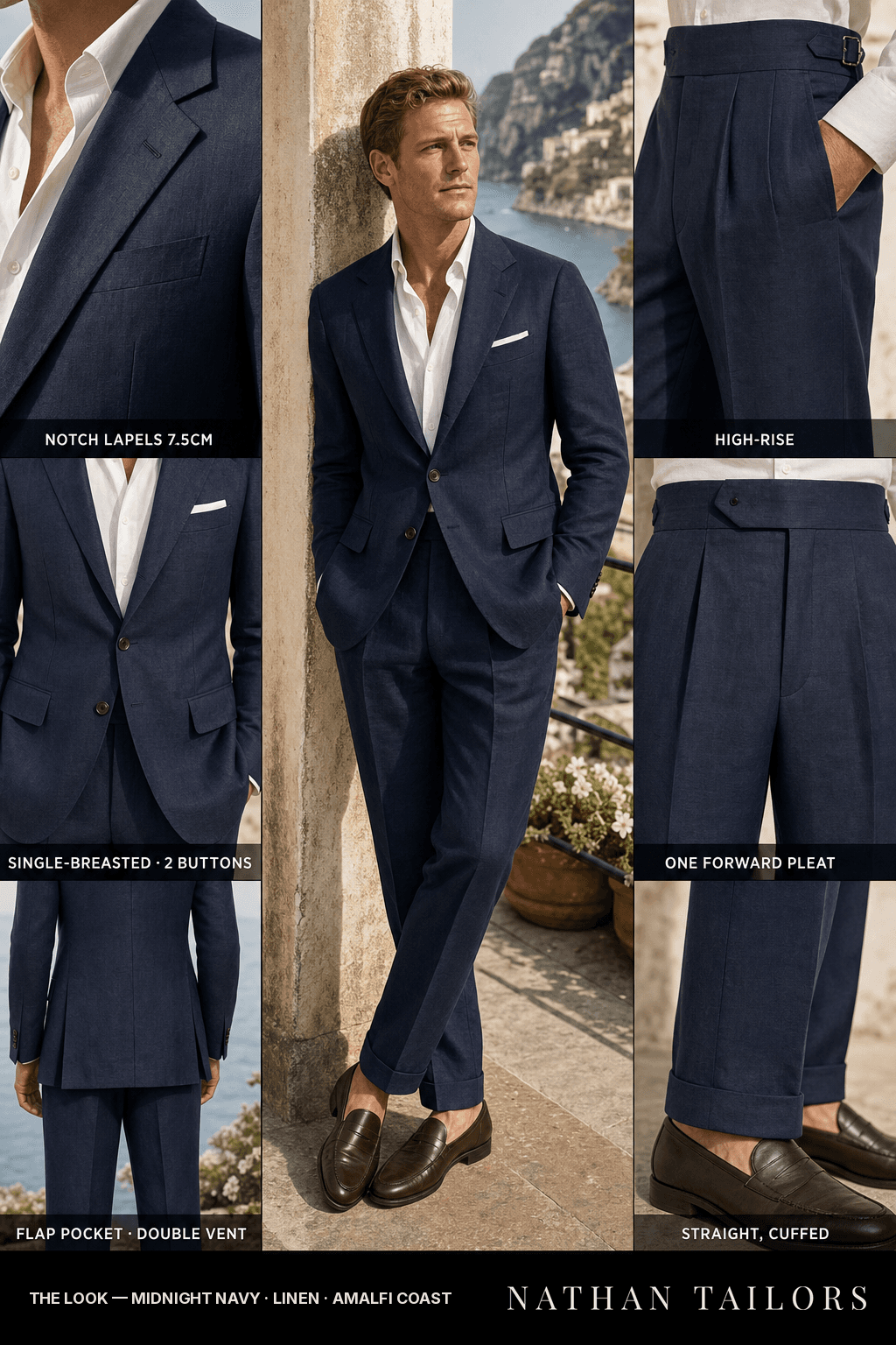 midnight navy single-breasted bespoke suit — custom tailored by Nathan Tailors, the Hoi An custom tailor