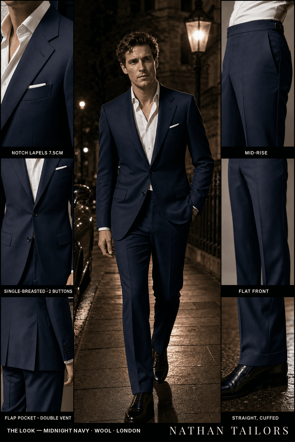 midnight navy single-breasted bespoke suit — custom tailored by Nathan Tailors, the Hoi An custom tailor