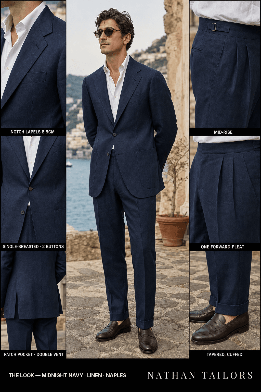 midnight navy single-breasted bespoke suit — custom tailored by Nathan Tailors, the Hoi An custom tailor