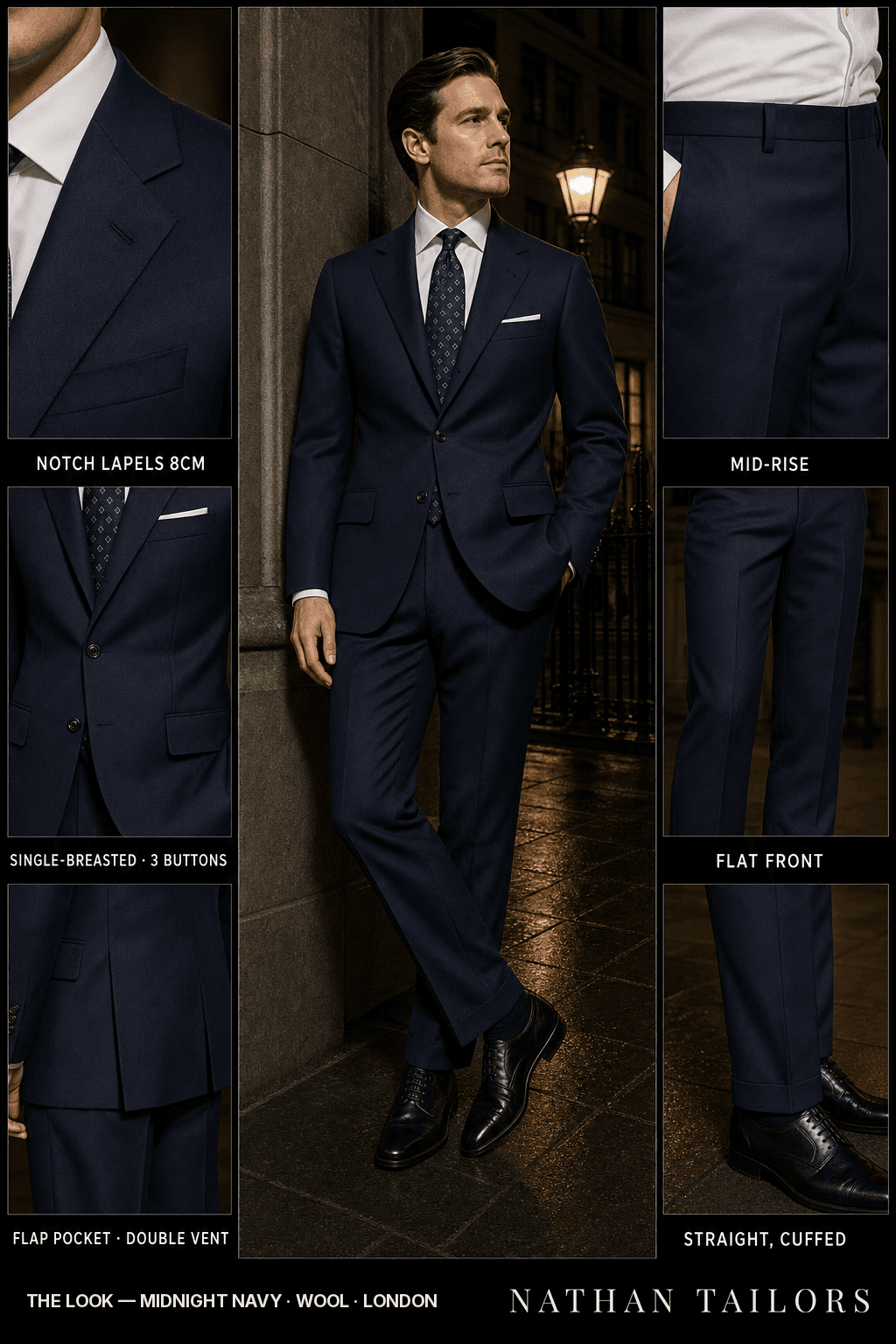 midnight navy single-breasted bespoke suit — custom tailored by Nathan Tailors, the Hoi An custom tailor