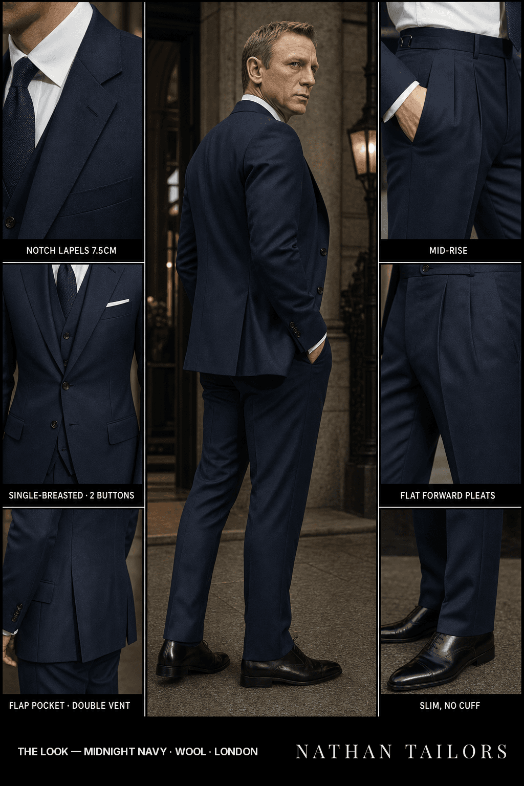midnight navy single-breasted bespoke suit — custom tailored by Nathan Tailors, the Hoi An custom tailor