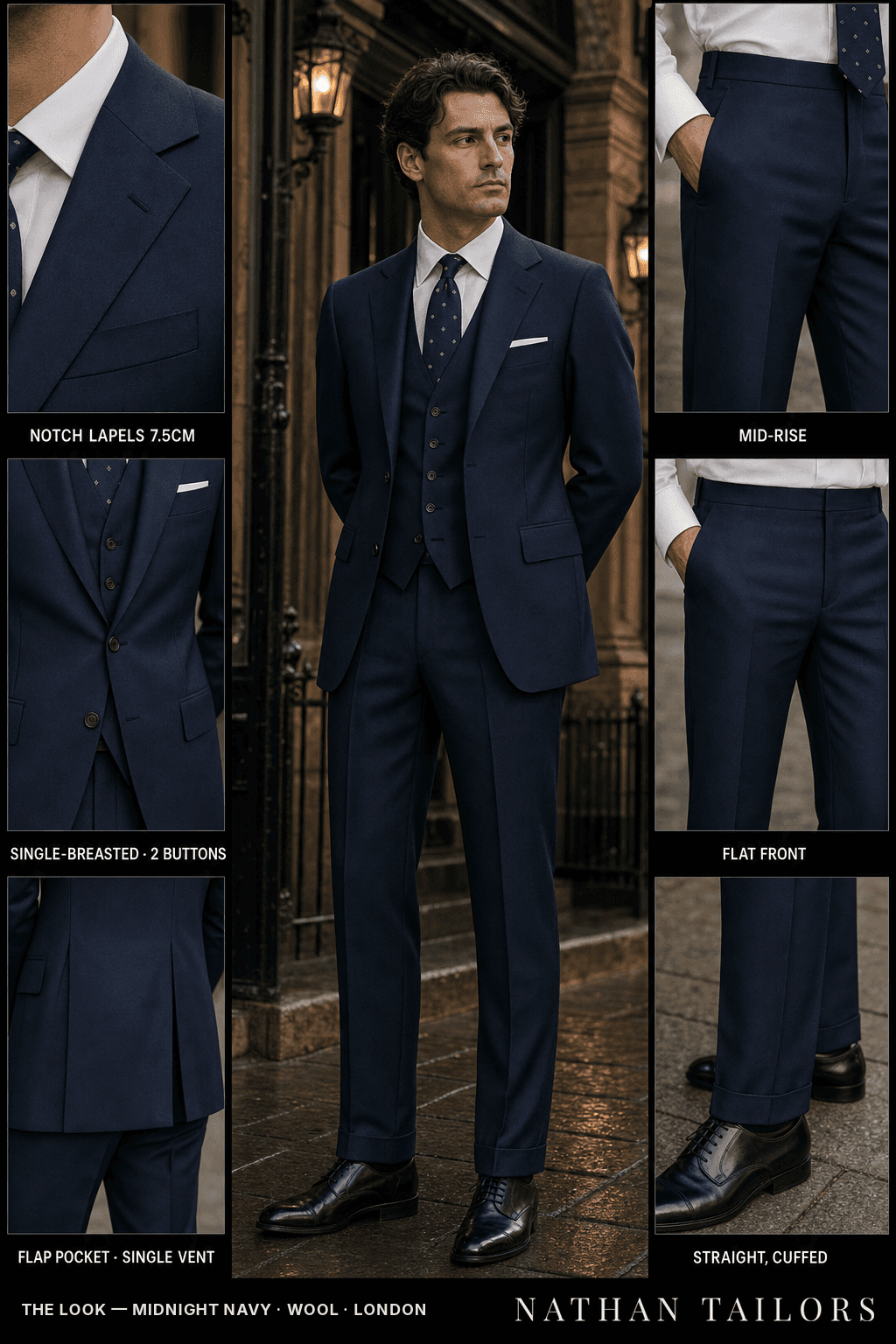midnight navy single-breasted bespoke suit — custom tailored by Nathan Tailors, the Hoi An custom tailor