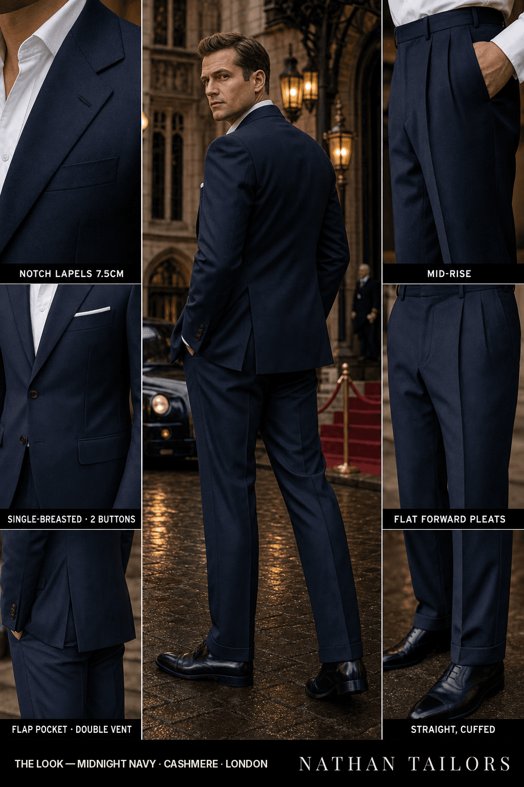 midnight navy single-breasted bespoke suit — custom tailored by Nathan Tailors, the Hoi An custom tailor