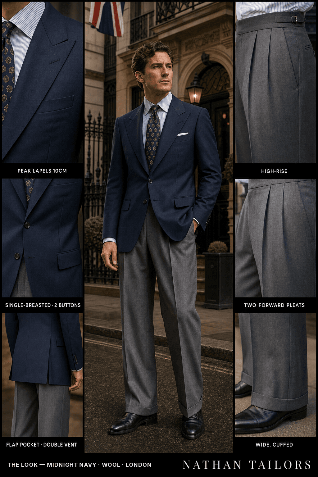 midnight navy single-breasted bespoke suit — custom tailored by Nathan Tailors, the Hoi An custom tailor