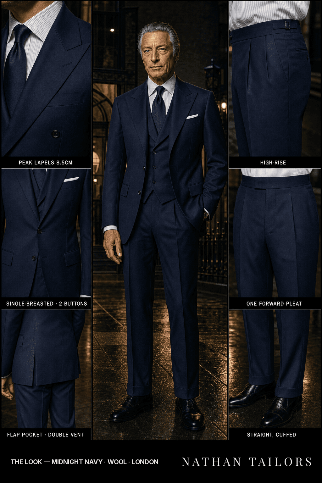 midnight navy single-breasted bespoke suit — custom tailored by Nathan Tailors, the Hoi An custom tailor