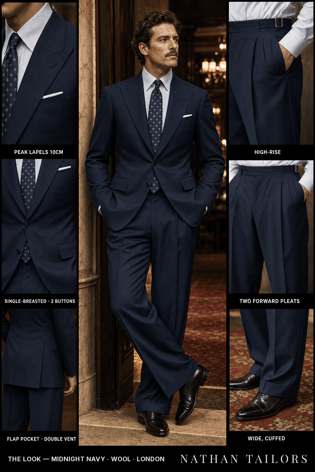 midnight navy single-breasted bespoke suit — custom tailored by Nathan Tailors, the Hoi An custom tailor
