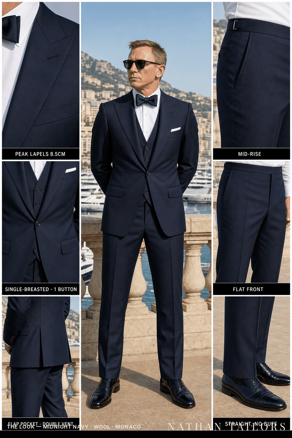 midnight navy single-breasted bespoke suit — custom tailored by Nathan Tailors, the Hoi An custom tailor