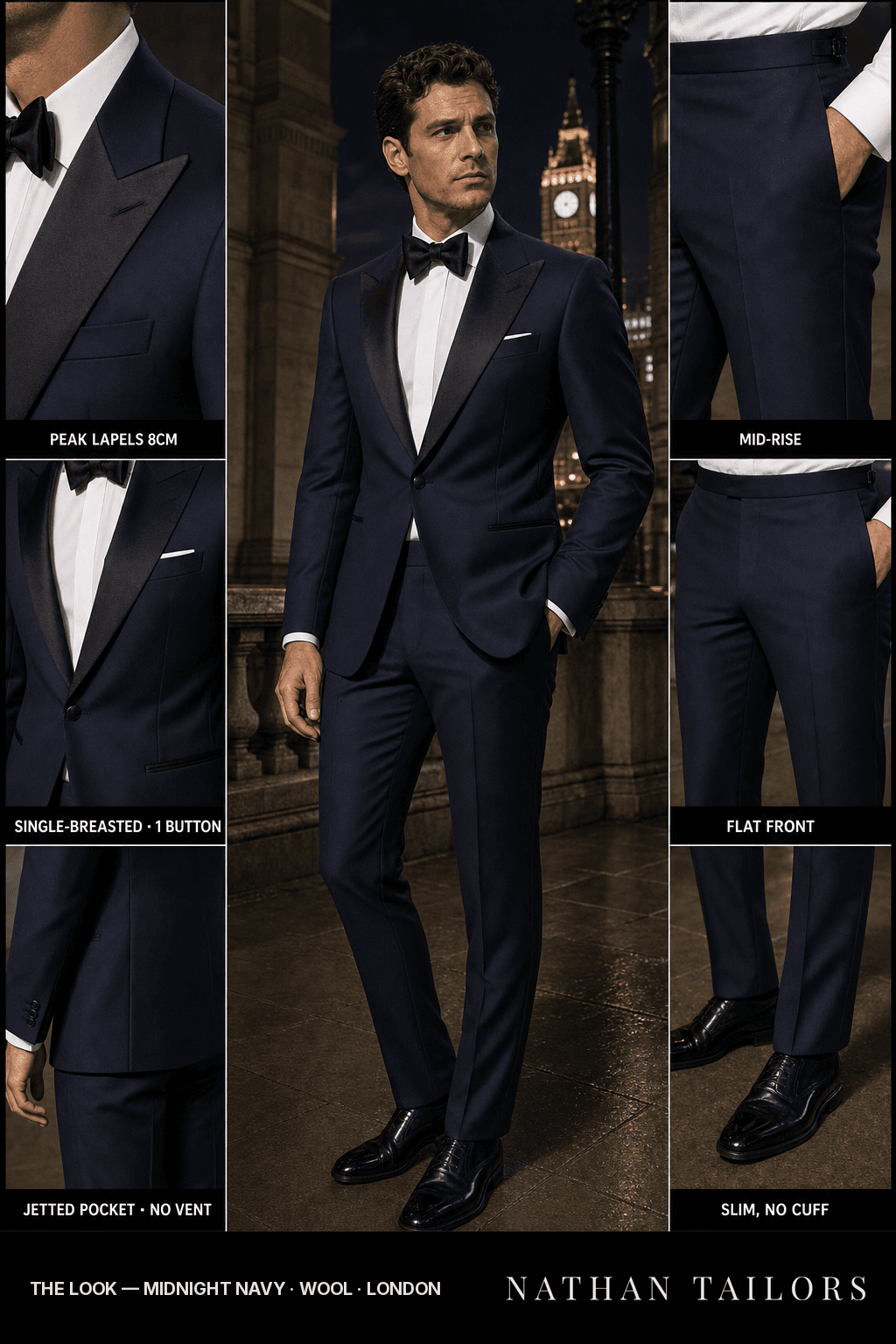 midnight navy single-breasted bespoke suit — custom tailored by Nathan Tailors, the Hoi An custom tailor