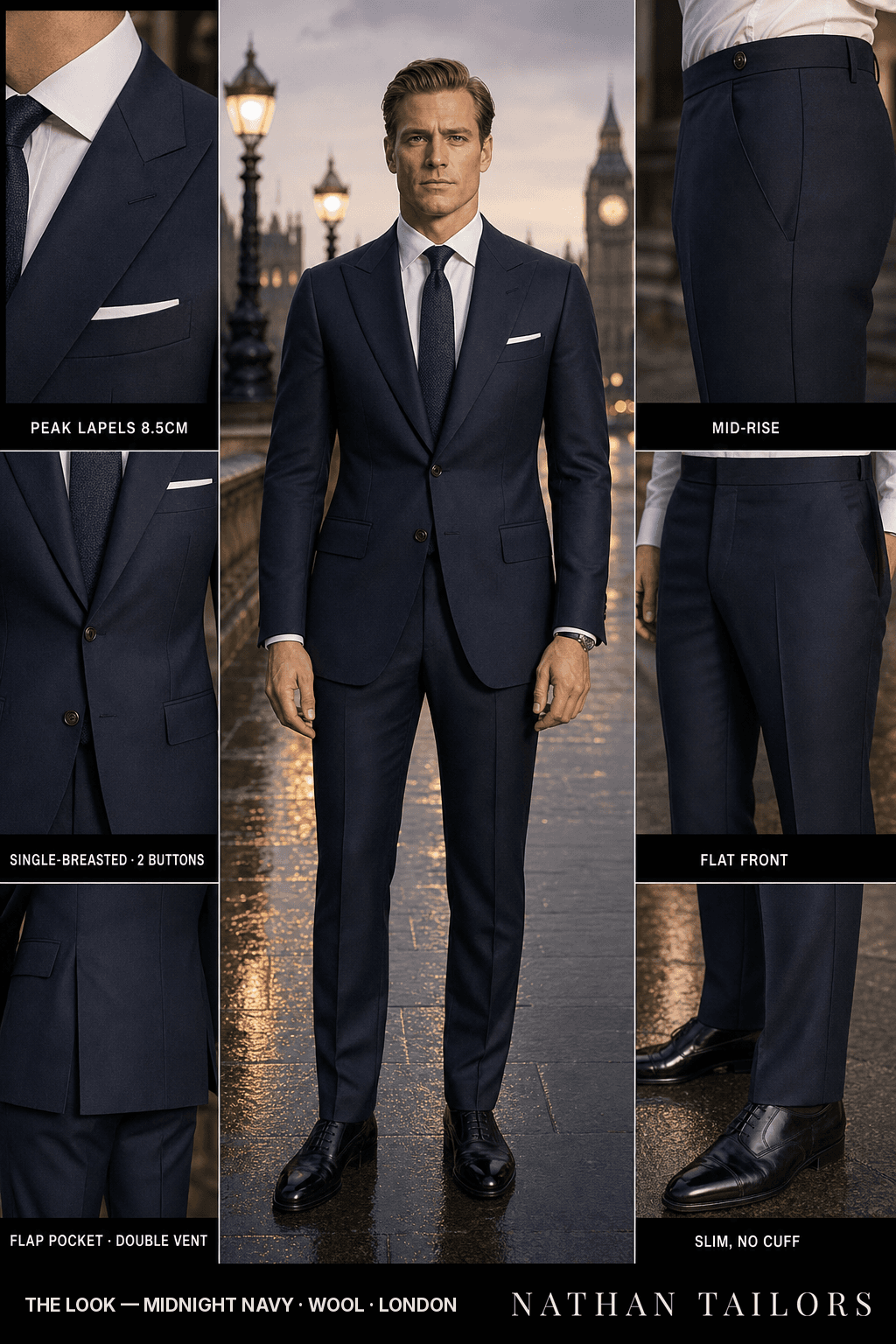 midnight navy single-breasted bespoke suit — custom tailored by Nathan Tailors, the Hoi An custom tailor