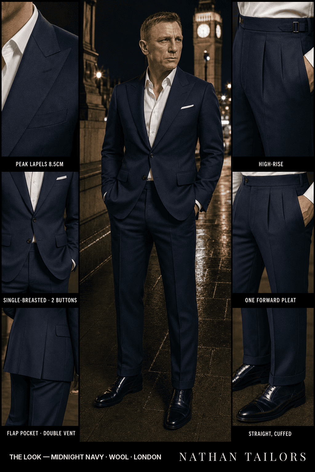 midnight navy single-breasted bespoke suit — custom tailored by Nathan Tailors, the Hoi An custom tailor
