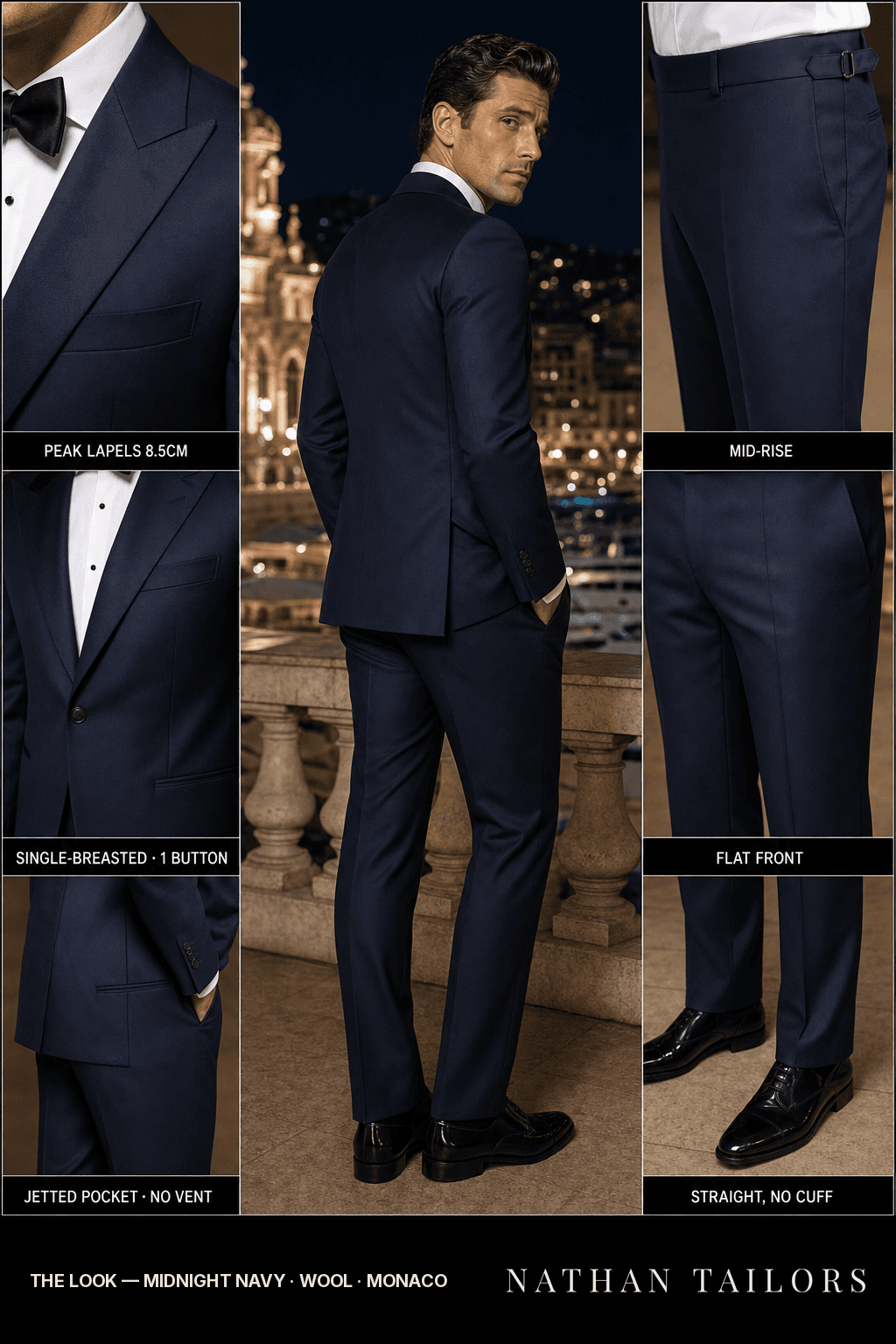 midnight navy single-breasted bespoke suit — custom tailored by Nathan Tailors, the Hoi An custom tailor