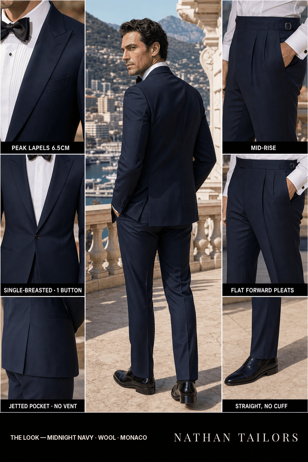 midnight navy single-breasted bespoke suit — custom tailored by Nathan Tailors, the Hoi An custom tailor