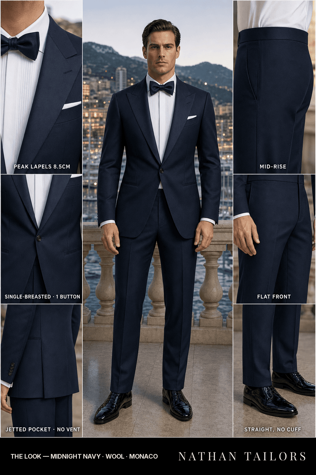 midnight navy single-breasted bespoke suit — custom tailored by Nathan Tailors, the Hoi An custom tailor